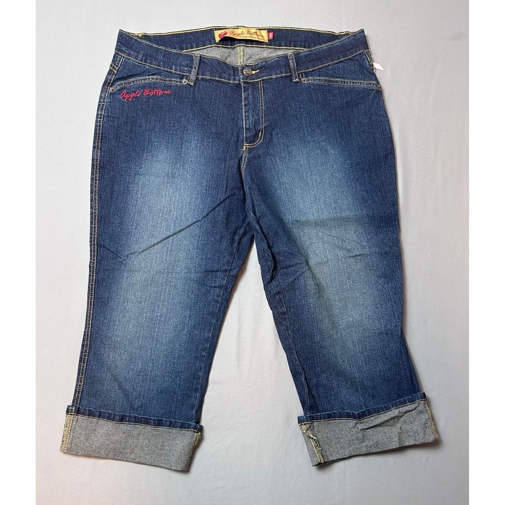 VTG Y2K Apple Bottoms Women's Denim Capris Cropped Jeans Embroidered Size 20W - Picture 2 of 9